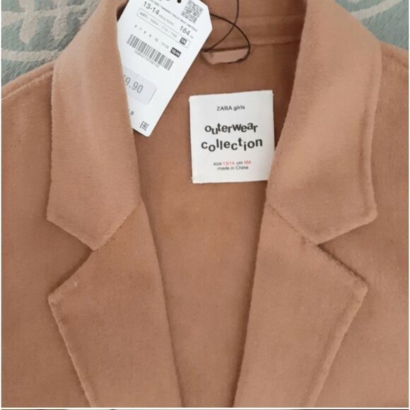 Zara NWT Wooldblend Outwear Light Girls Coat Camel Size 13/14 (0160) - Picture 5 of 11